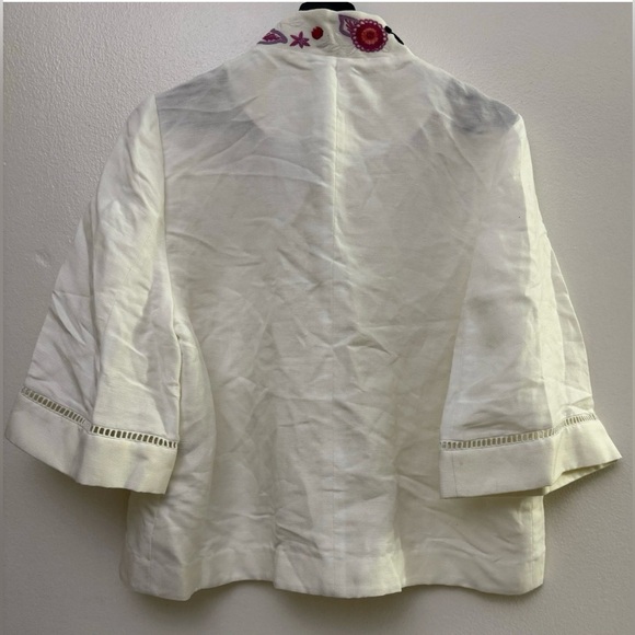 Kate Spade Blouse Pink & Red Floral‎ Embroidery Open Front Blazer Jacket Sz 10 - Picture 2 of 6